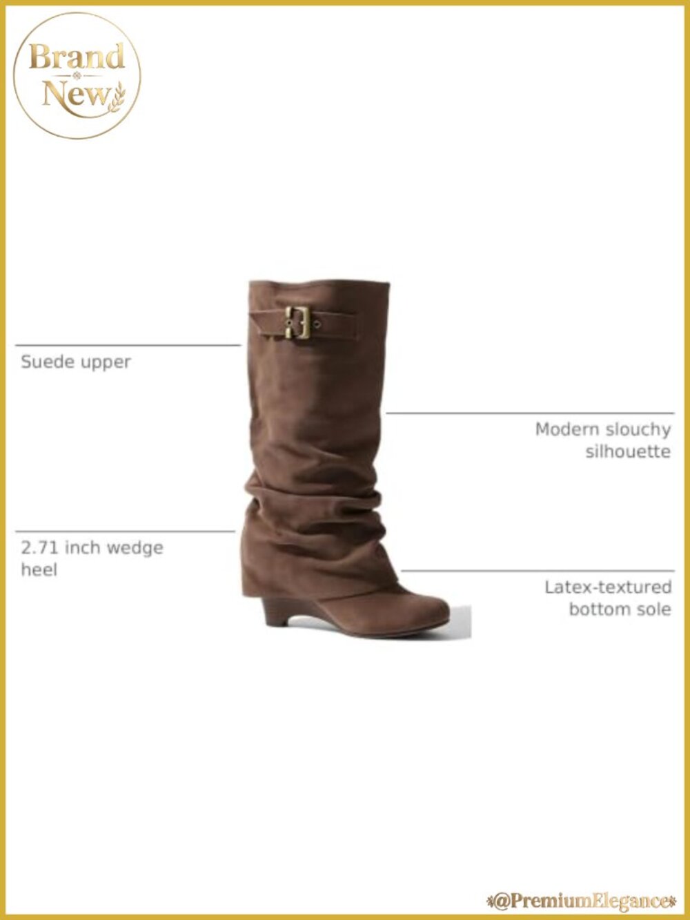 Slouchy Wedge Suede Knee-High Pull On Boots - Picture 2 of 6